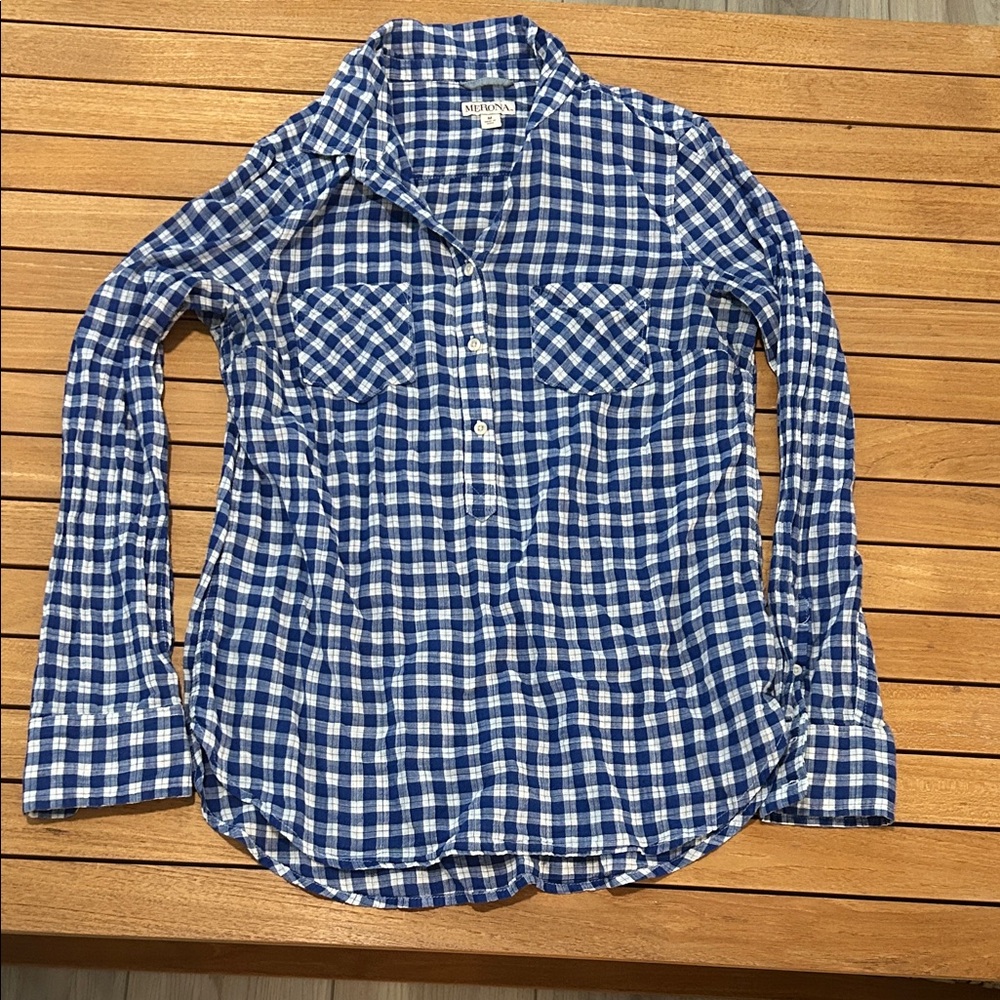Merona Blue and White Checkered Button Down Shirt
